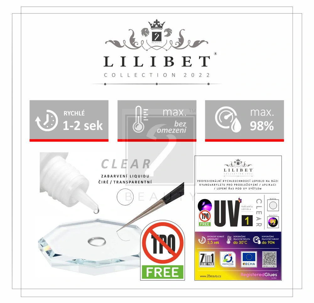 Lilibet UV1 Clear - Superprémiové UV lepidlo, čiré / transparentní 